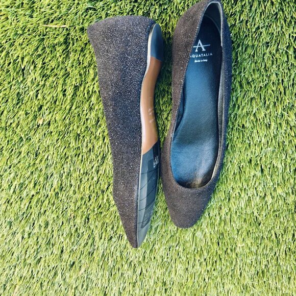 NEW Aquatalia Marcella glitter leather ballet flats Grey sculpted heel Italy - Picture 6 of 7